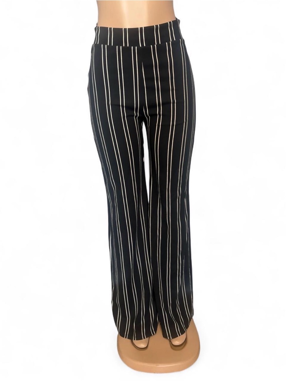 Windsor Black Wide-Leg Pants with White Pinstripes